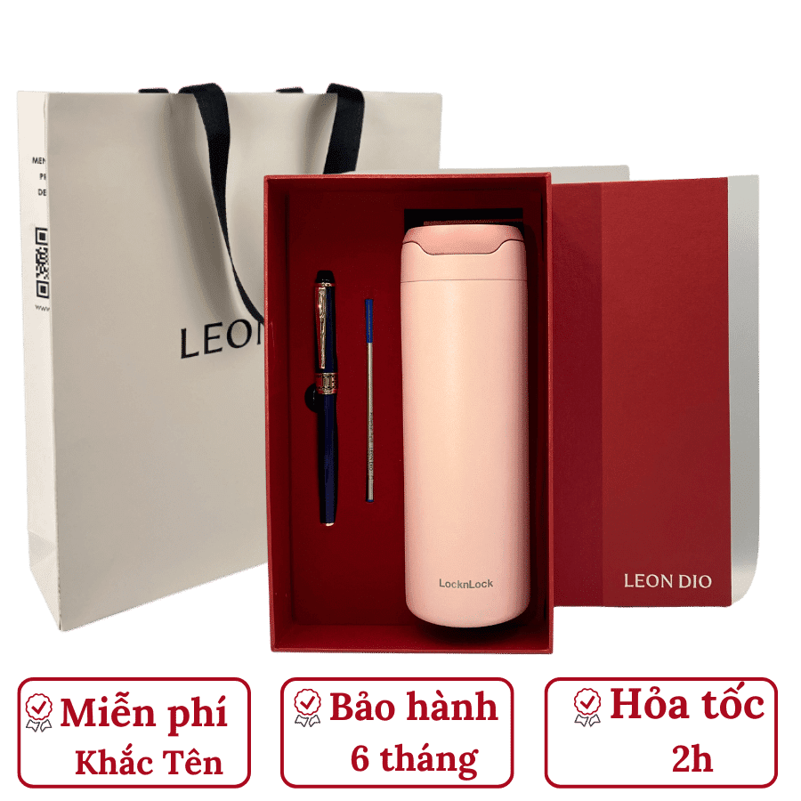 Bộ Quà Tặng Bình Chính Hãng LocknLock DANDY ONETOUCH TUMBLER Màu Hồng 420ml – Bút Ký Tên Leon Dio (Giá Liên Hệ) thumbnail 1