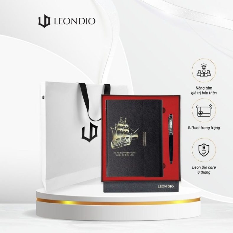 GiftSet Cao Cấp Sang Trọng Sổ Leon Dio Vươn Xa Biển Lớn - Bút Elite Air Platinum